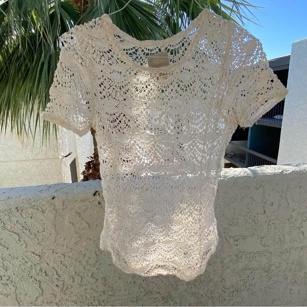 Chaser Crochet Lace Top Medium Ivory Muslin Open Knit Boho Beach Layering